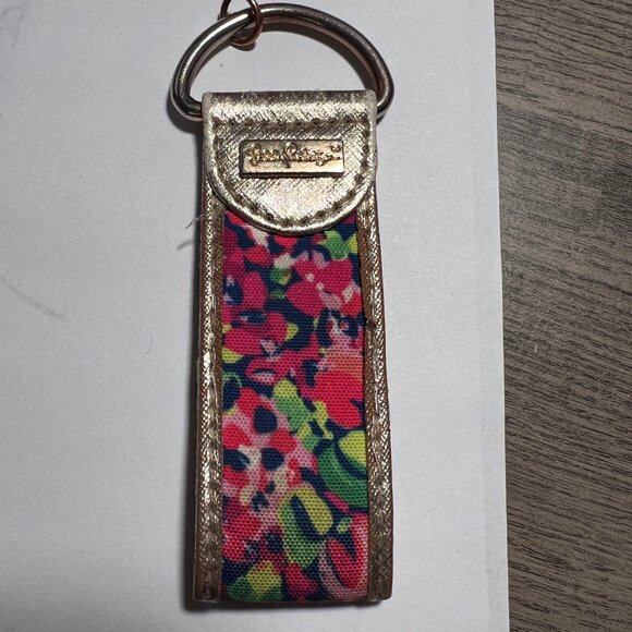 Lilly Pulitzer Wild Confetti Key Fob Ring Gold Pink Multi Color Metallic - Picture 2 of 6